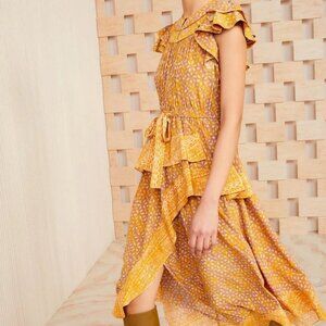 NWOT ULLA JOHNSON Floral Midi Netra Dress in Citrine XXS $745